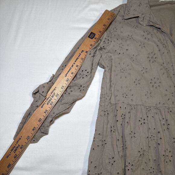 Laura Bianchi Womens M Tan Cotton Eyelet Tiered Button Down Midi Shirt Dress EUC - Picture 6 of 12